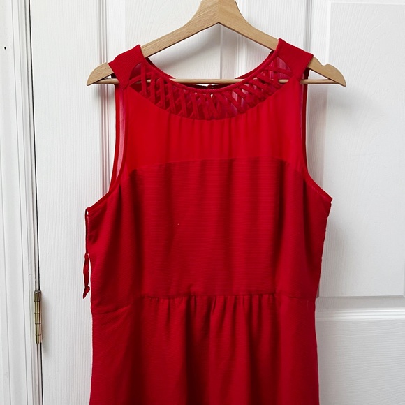 Anthropologie Maeve Sleeveless Red Lattice Neck Cotton Blend Midi Dress - Picture 2 of 7